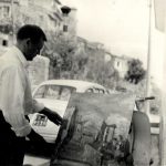Michele Rosa mentre ritrae il paesaggio dal vero - 1960