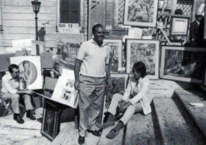 Michele Rosa con i suoi quadri a Trinità dei Monti, Roma - 1968