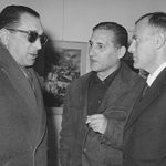 Ernesto Cardamone e Giuseppe De Rosa si intrattengono in visita alla mostra personale di pittura di Michele Rosa presso "La Saletta" di Frosinone - 1961