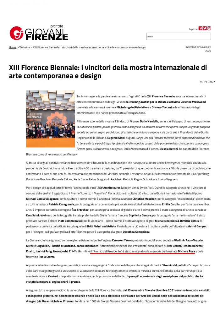XIII Florence Biennale_ i vincitori della mostra internazionale di arte contemporanea e design