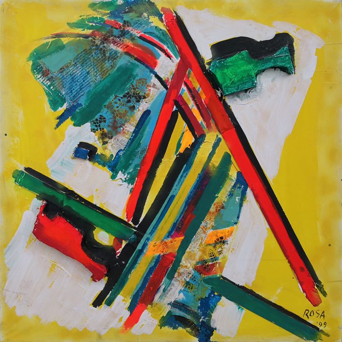 Gioco a rilievi di elementi plastici in giallo, 1999 - 100x100 cm