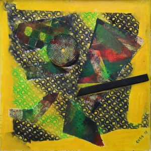 Composizione di elementi su fondo giallo, 1998 - 80x80 cm